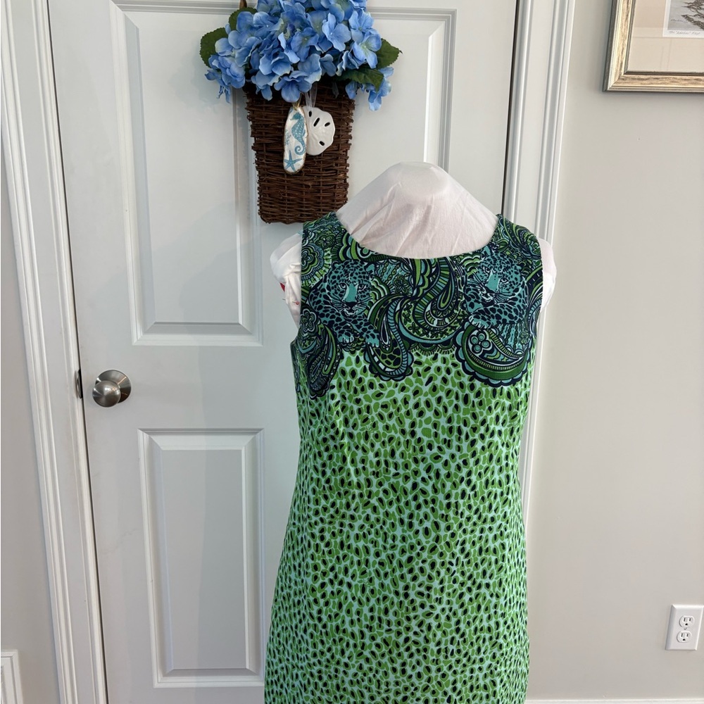 Lilly Pulitzer Green and Blue Tiger/Paisley Patterned Dress